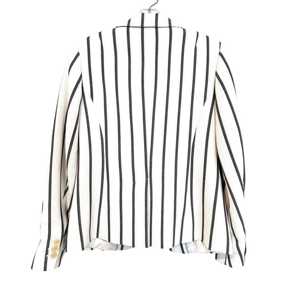 Talbots Pinstriped Textured Summer Jacket Blazer Women's 2 Ivory Navy Career - Picture 6 of 7